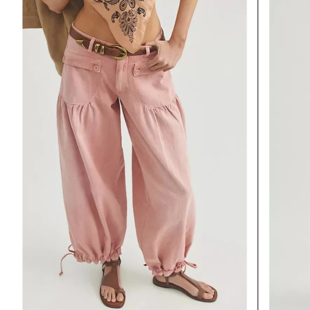Free People We The Free Lotus Balloon Jeans Pink 30 Baggy Tie